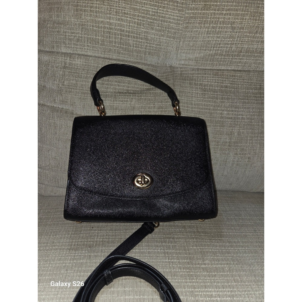 10. Coach Lane Carryall Black Crossgrain Leather Top Handle Satchel Bag C8678
